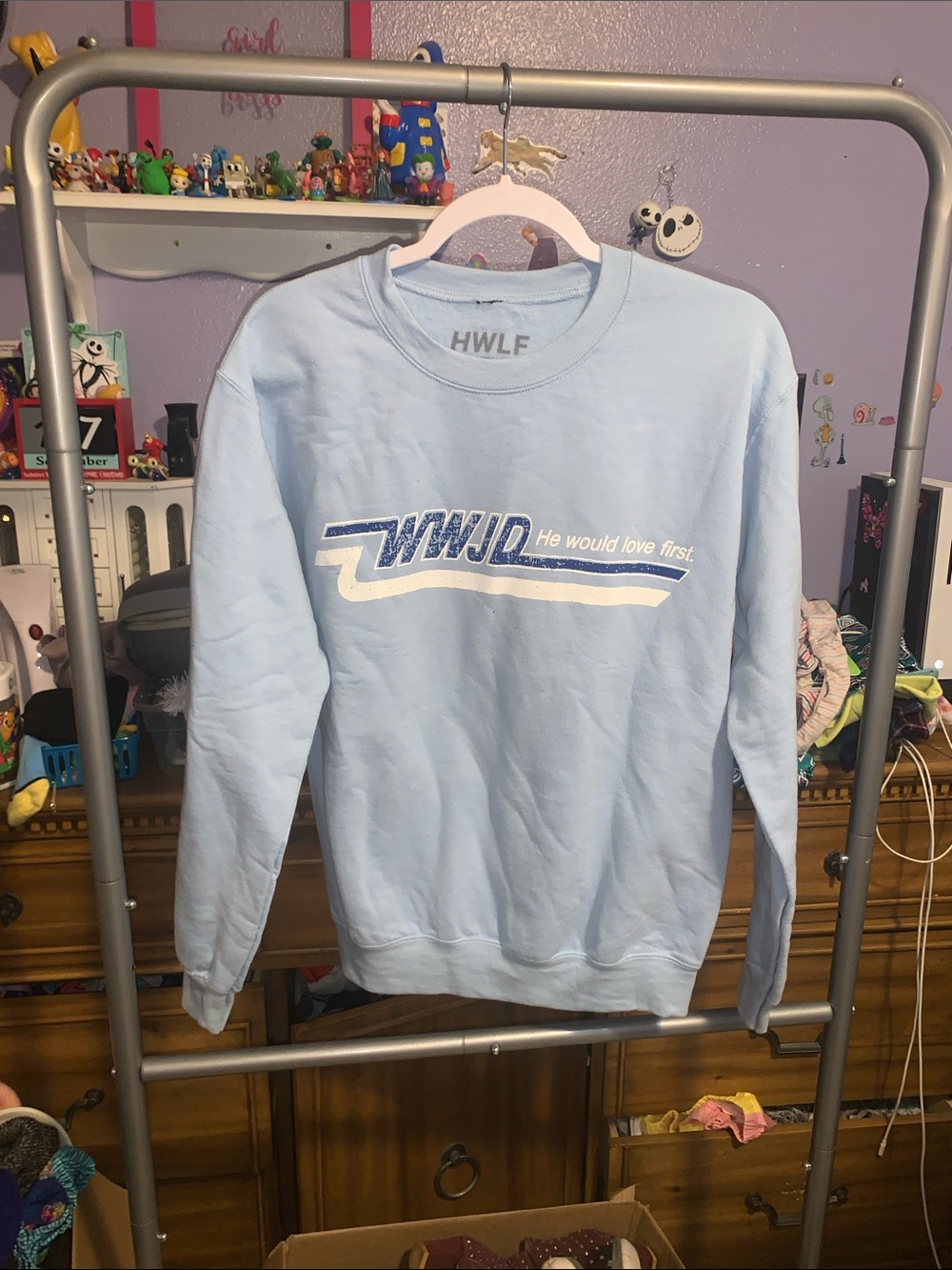 Vintage WWJD "Skater" Crewneck Pullover Sweatshirt Light Blue